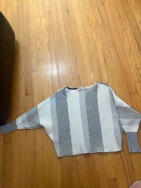 Philosophy Gray and White Striped Boatneck Sweater